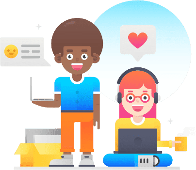 Illustration of two people using a computer